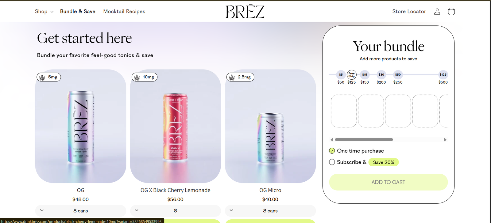 BRĒZ Drink website product experience