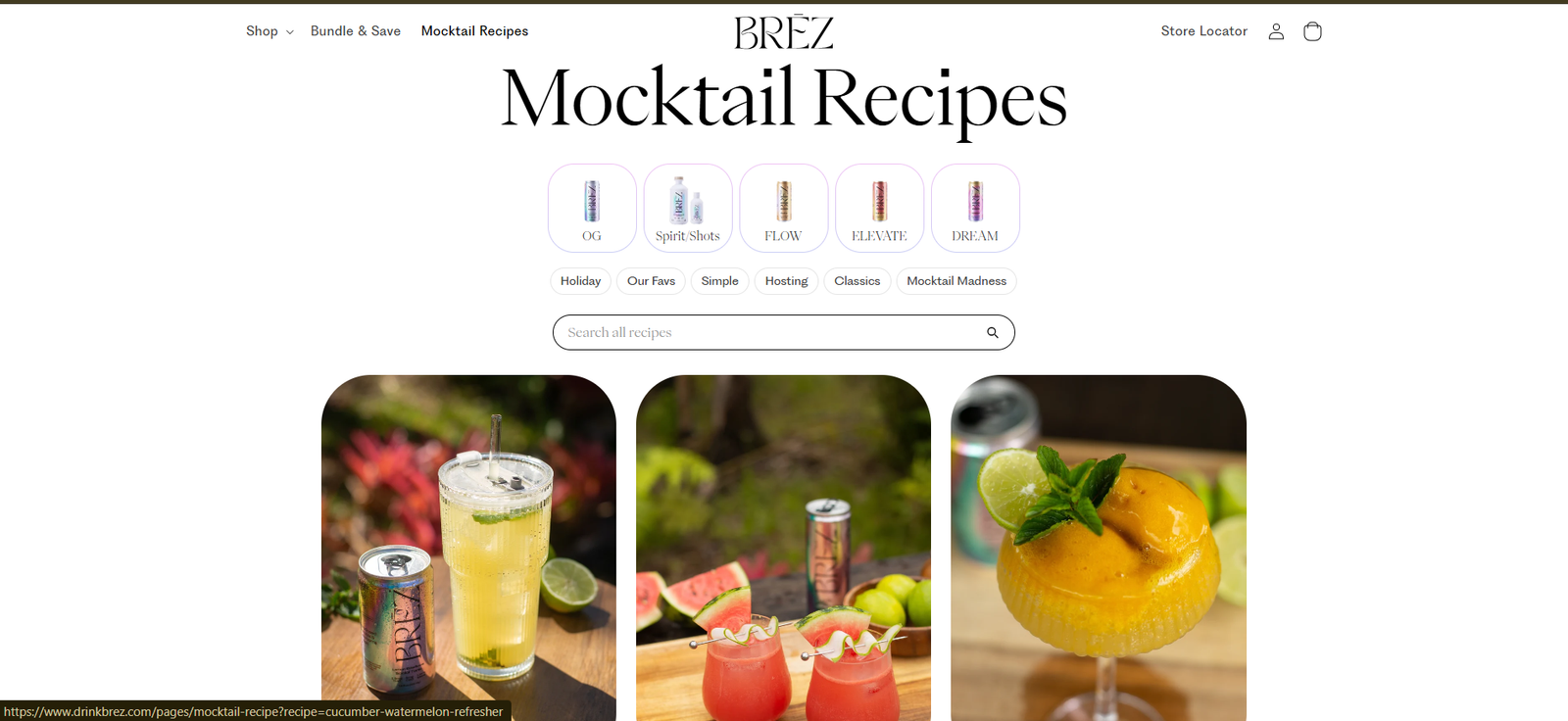 BRĒZ Drink ecommerce interface