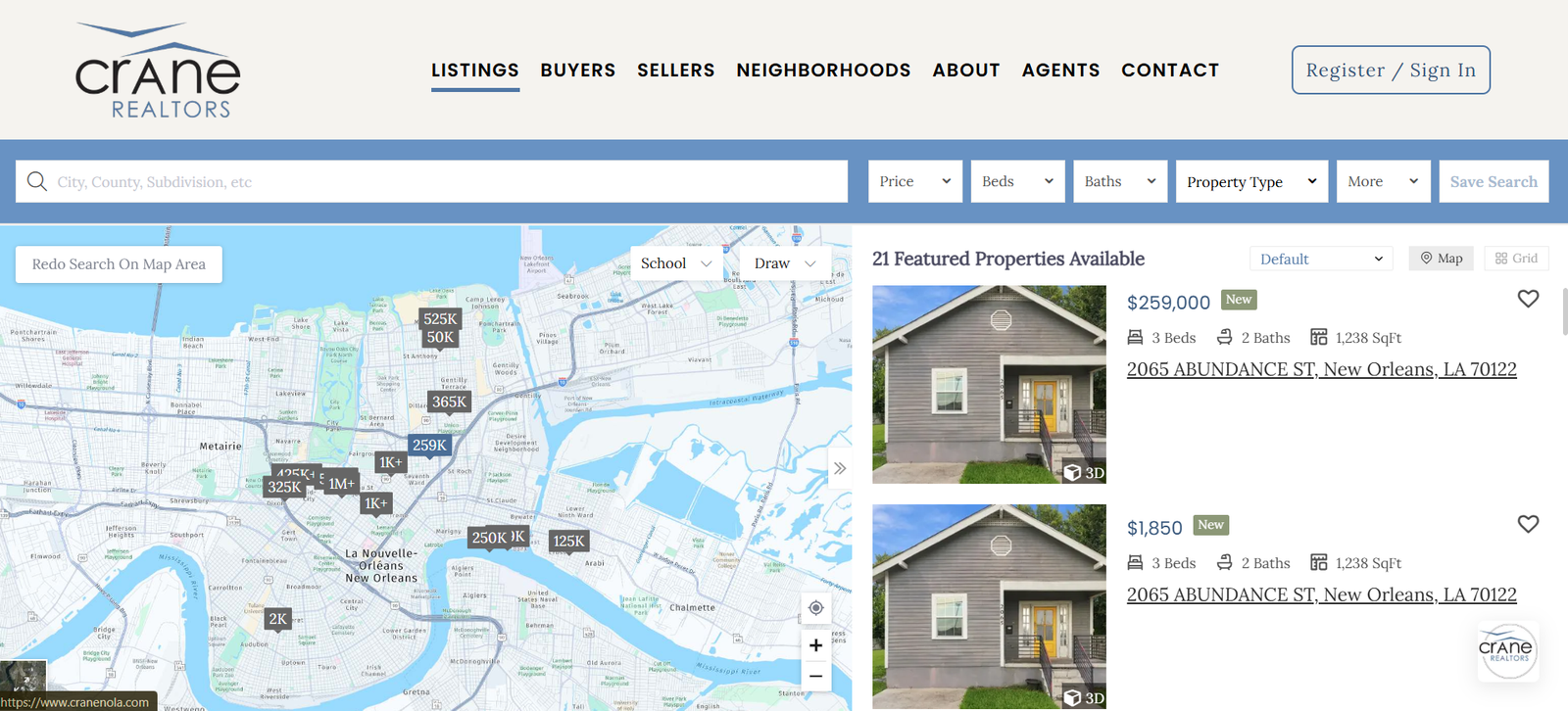 Crane Realtors project screen