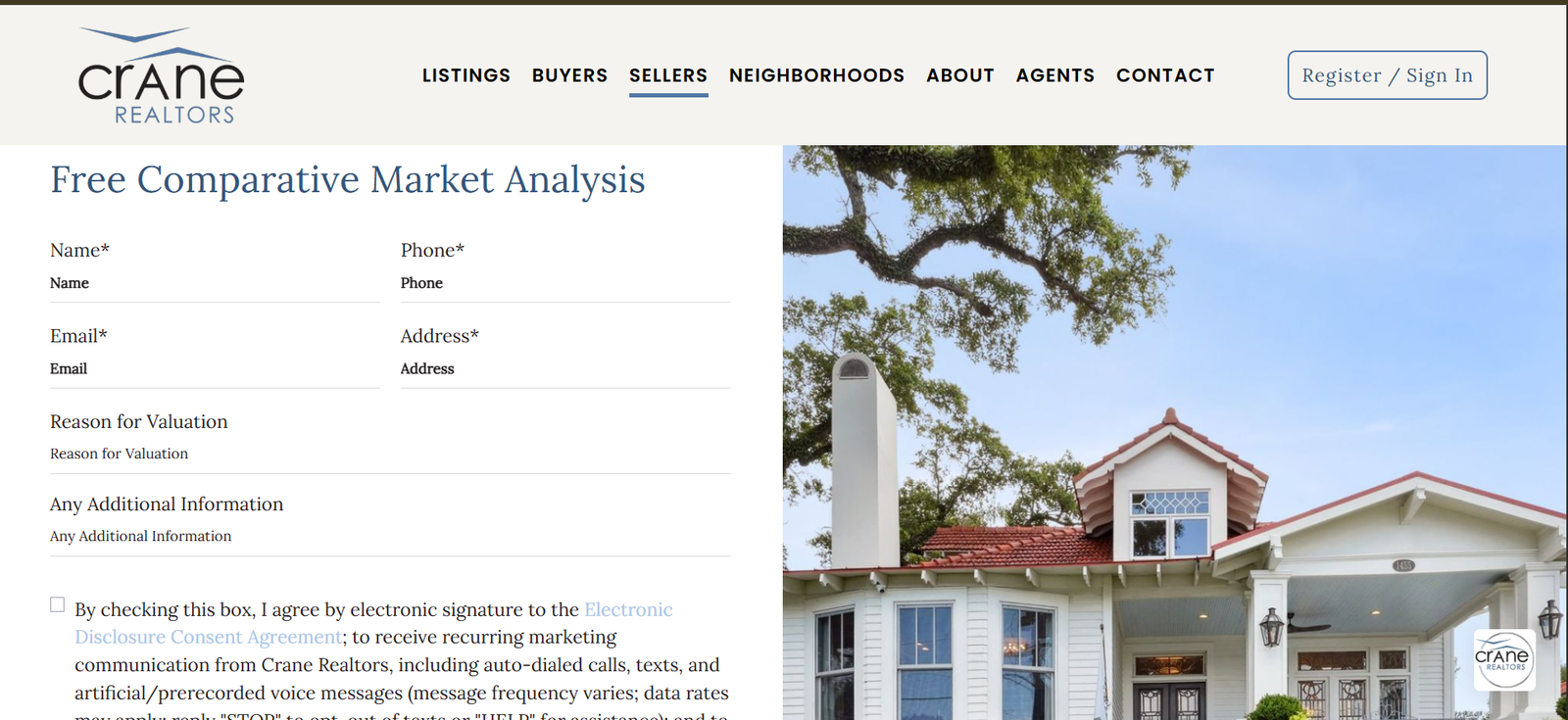 Crane Realtors interface screen