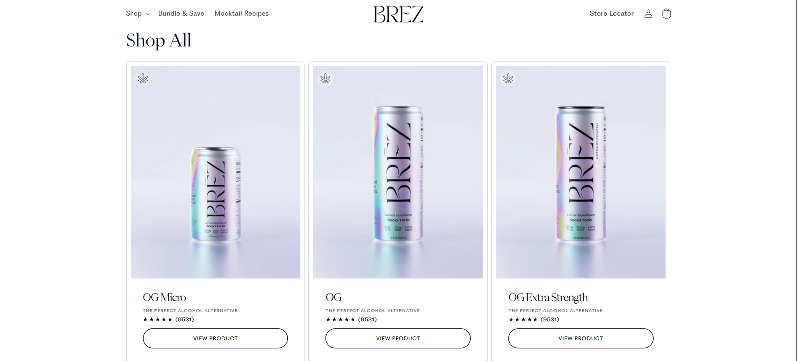 BRĒZ Drink ecommerce website homepage