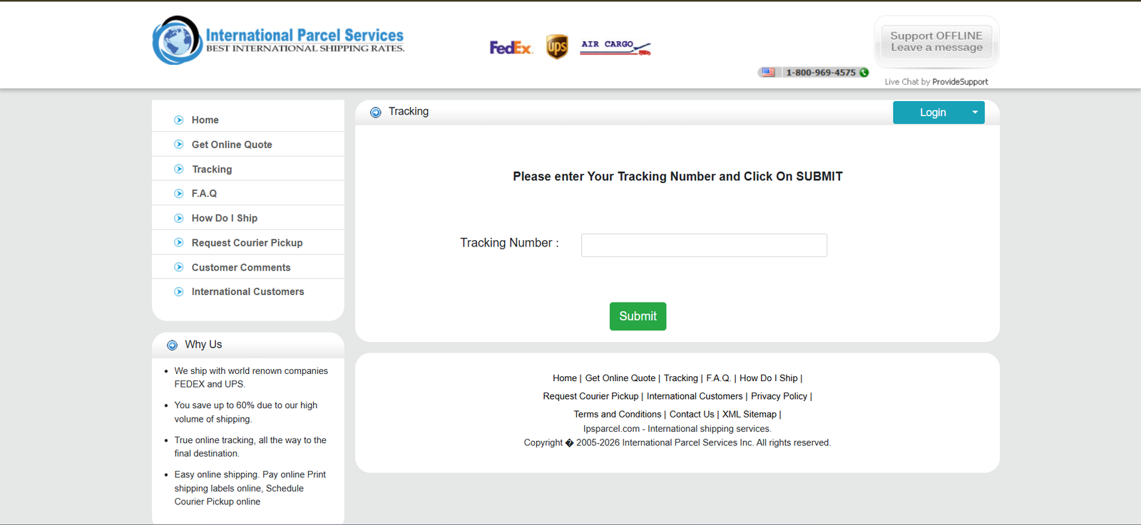 IPS Parcel tracking interface screen