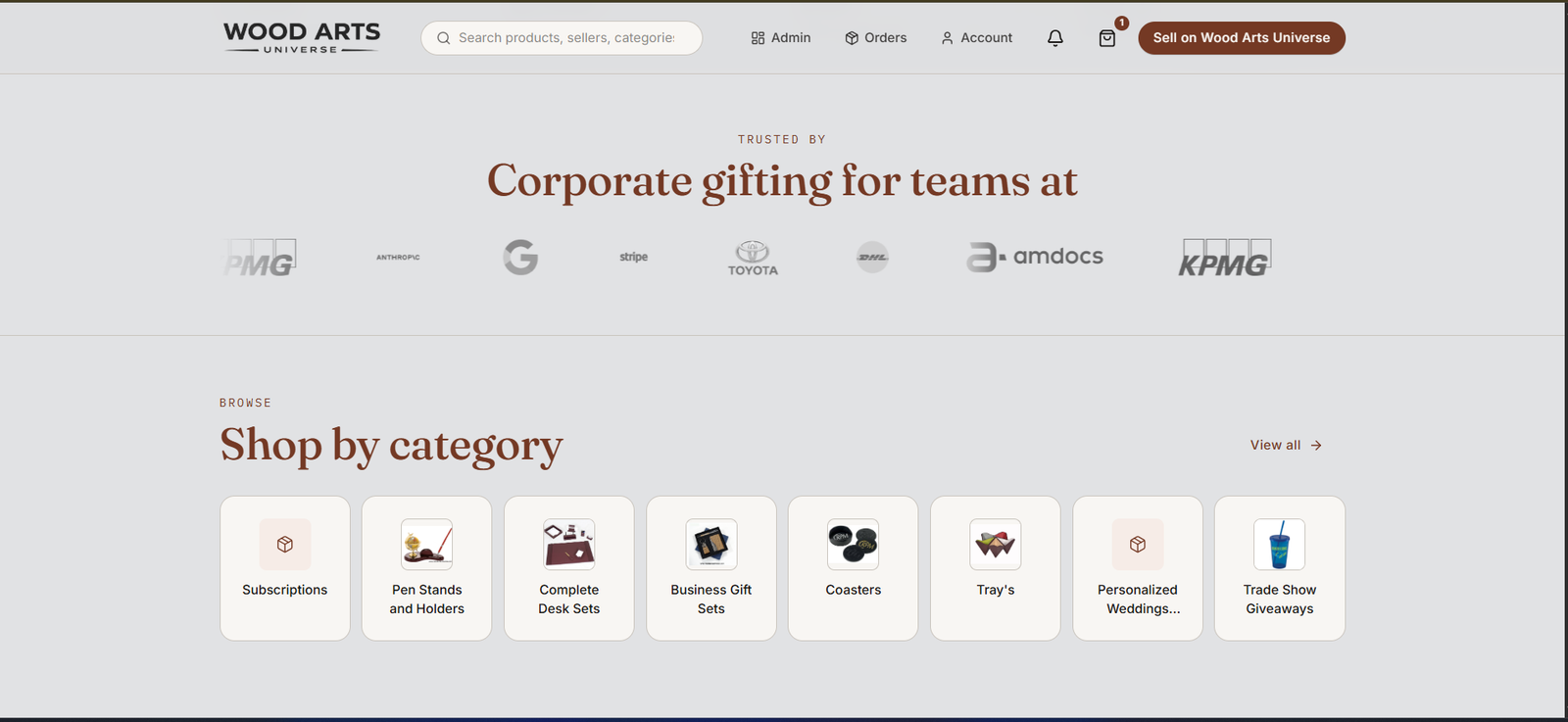 Wood Arts Universe marketplace homepage