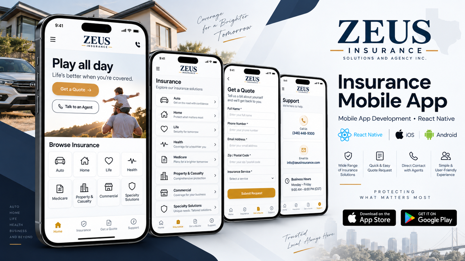 Zeus Insurance mobile app interface