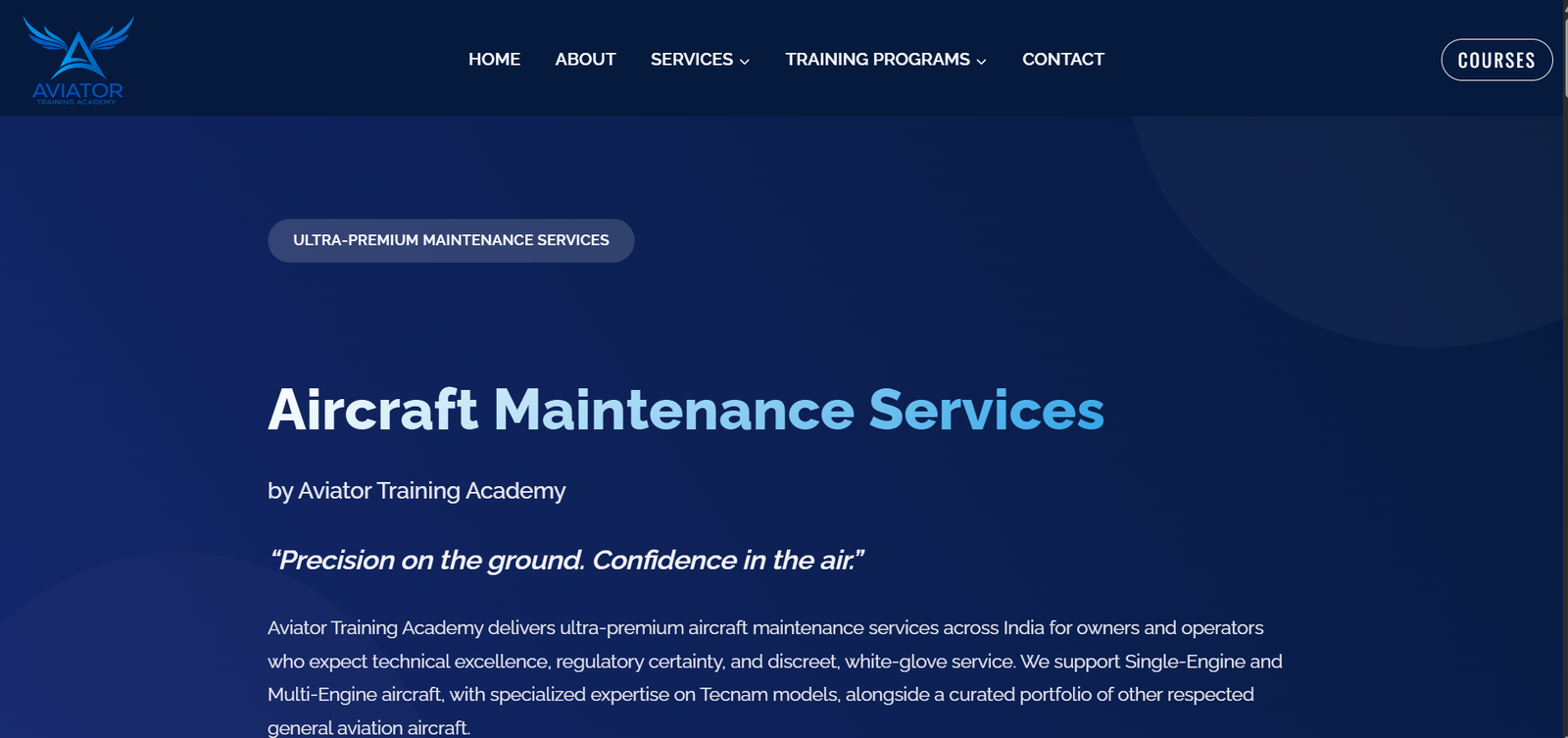 Aviator Training Academy project screen