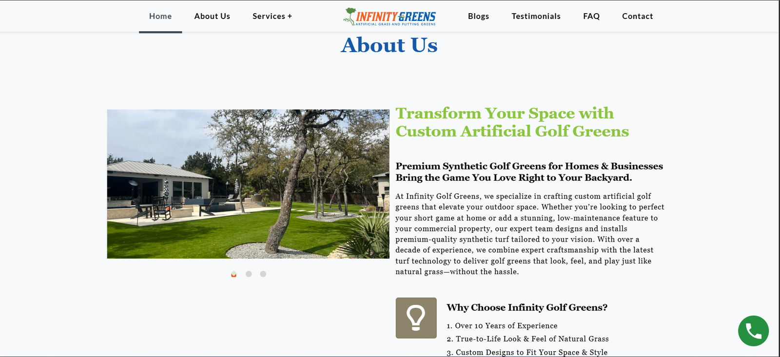 Infinity Golf Greens interface screen