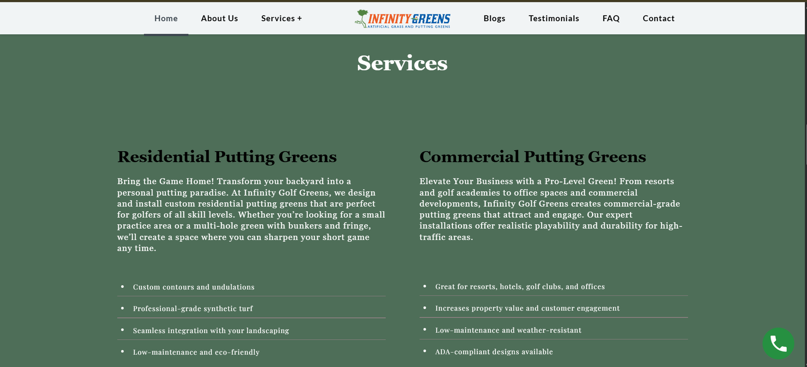 Infinity Golf Greens digital interface screen