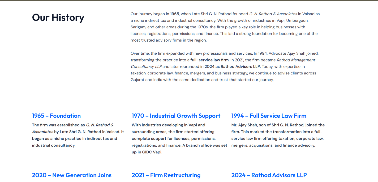 Rathod Advisors LLP website design