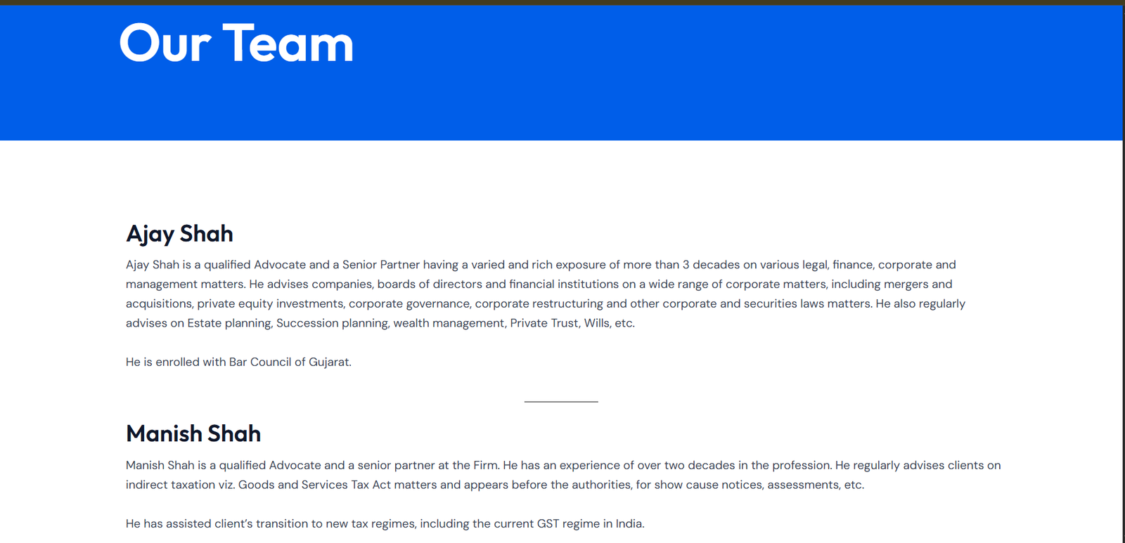 Rathod Advisors LLP website screen 1