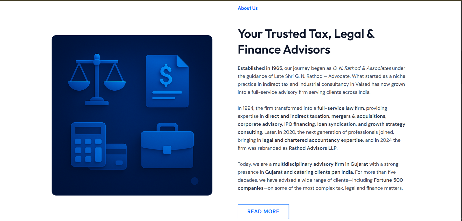 Rathod Advisors LLP website screen 2